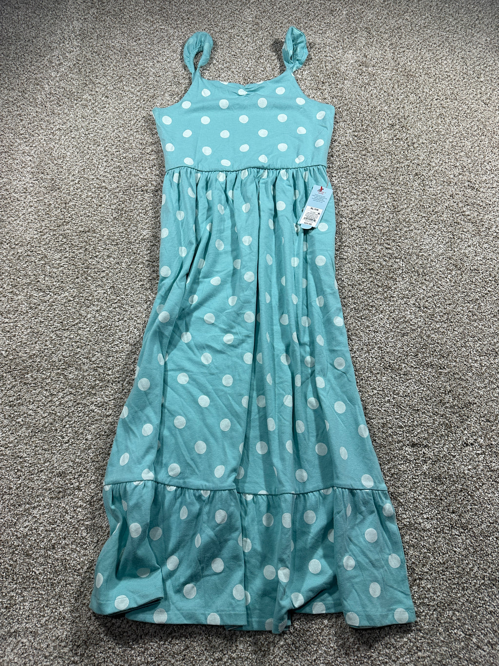 Cat & Jack girls light aqua polka dot maxi dress, size XL 14