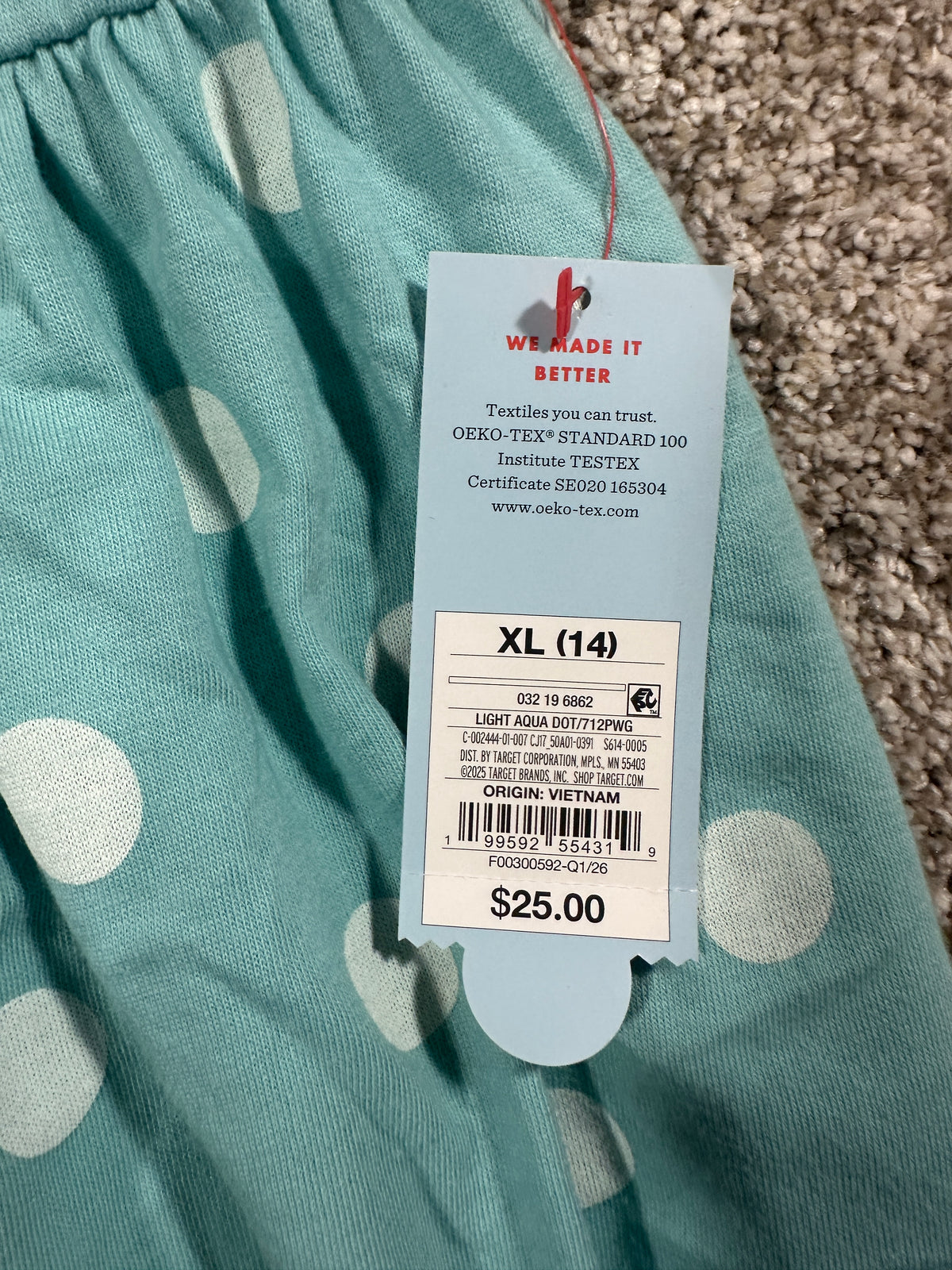 Cat & Jack girls light aqua polka dot maxi dress, size XL 14