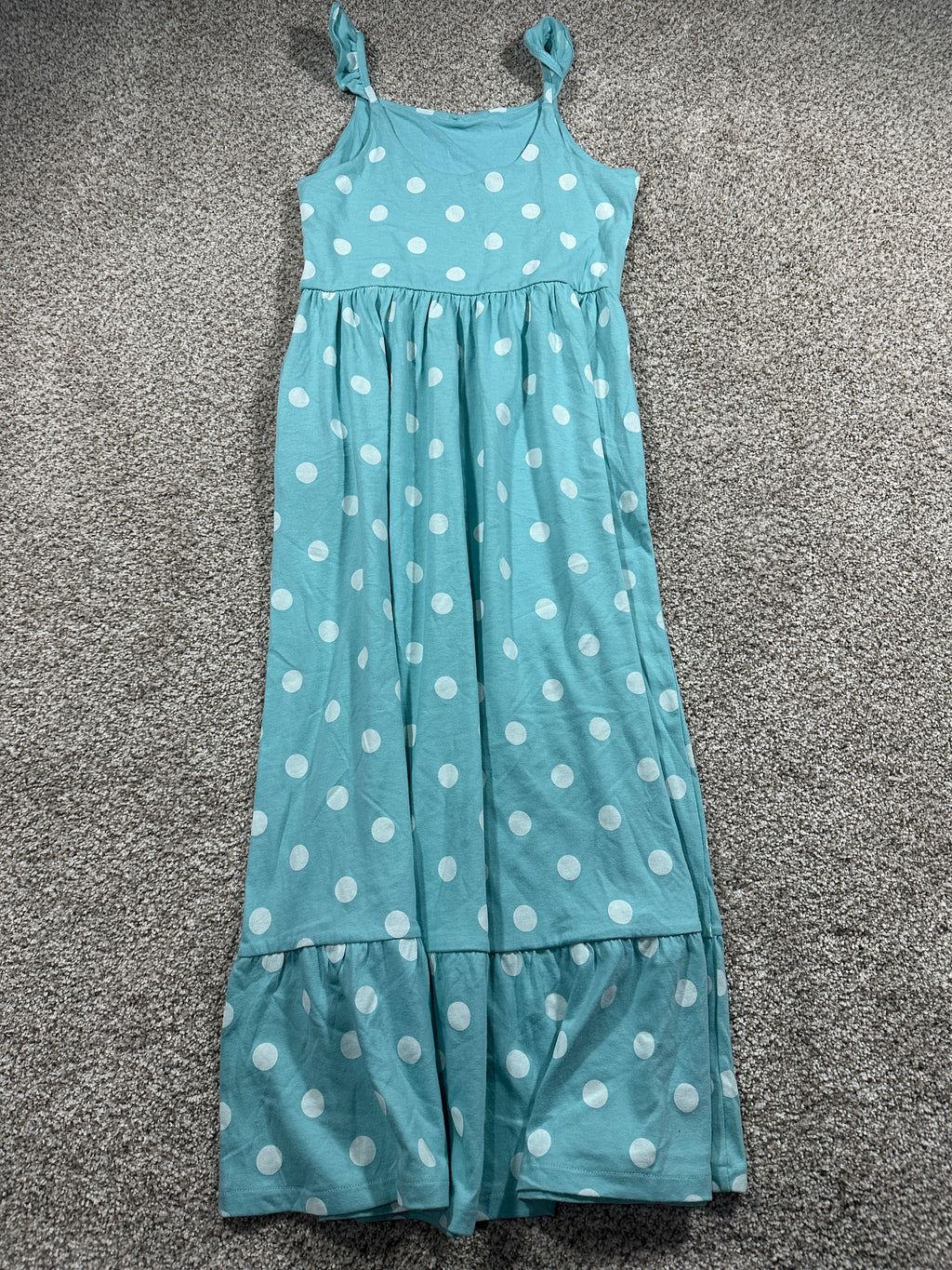 Cat & Jack girls light aqua polka dot maxi dress, size XL 14