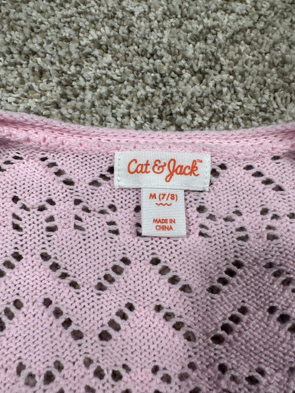 Cat & Jack girls light pink open-knit tie-front cardigan, size M 8