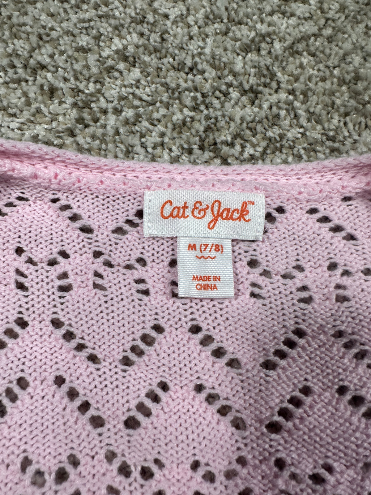 Cat & Jack girls light pink open-knit tie-front cardigan, size M 8