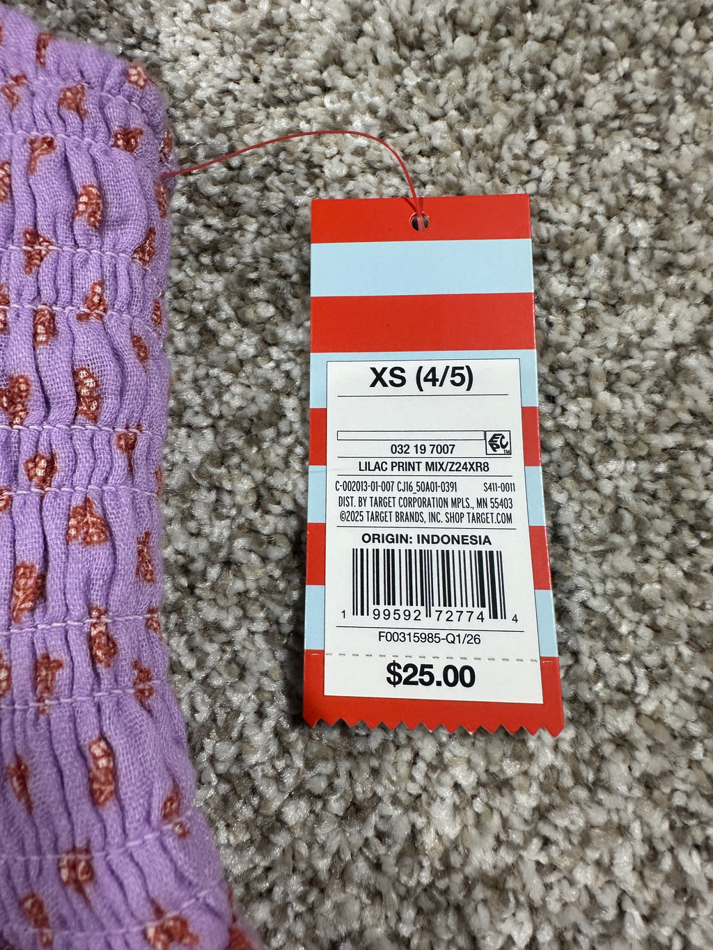 Cat & Jack girls lilac floral smocked maxi dress, size XS 4/5