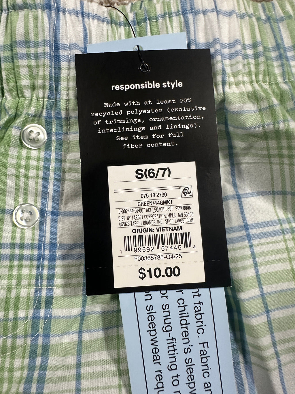 Art Class Green and Blue Plaid Sleep Shorts Size S (6/7) - photo 2