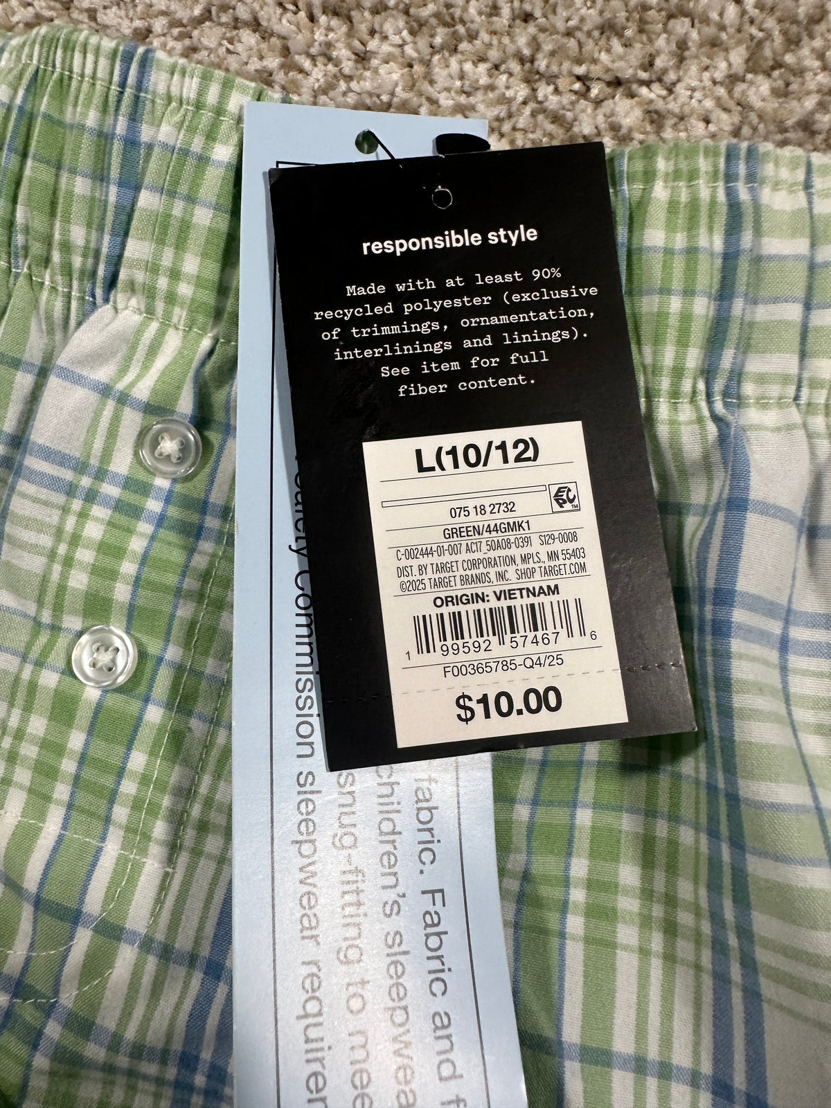 Art Class Green and Blue Plaid Sleep Shorts Size L (10/12) - photo 2
