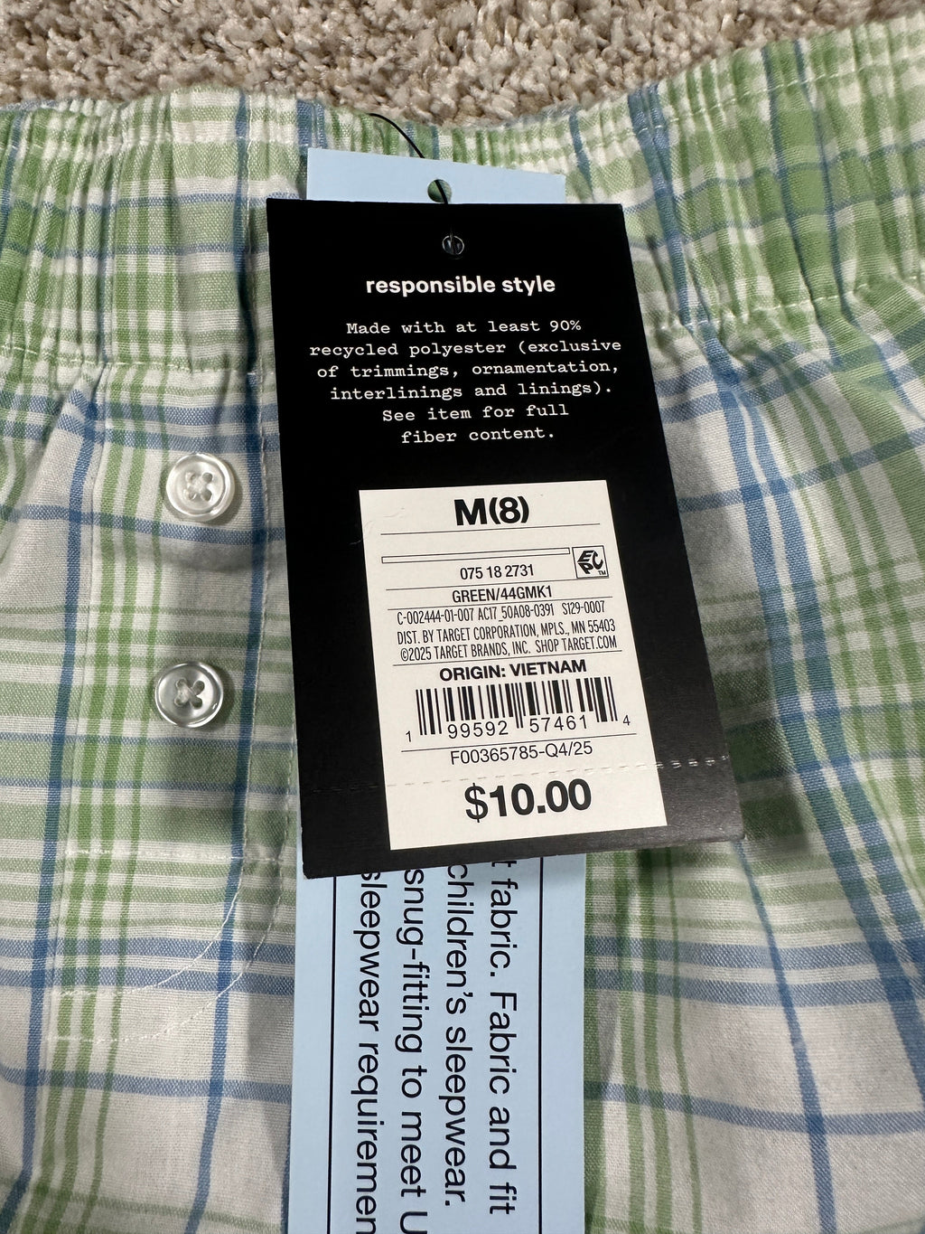 Art Class Green and Blue Plaid Sleep Shorts Size M (8) - photo 2