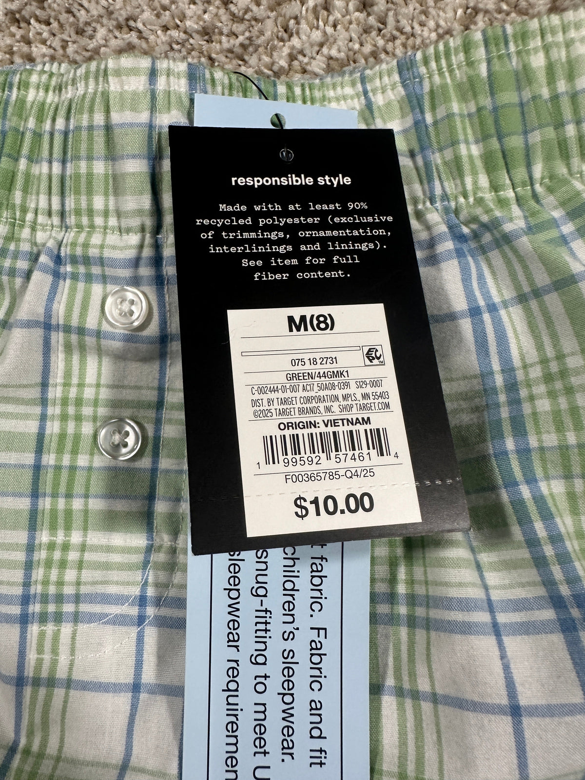 Art Class Green and Blue Plaid Sleep Shorts Size M (8) - photo 2