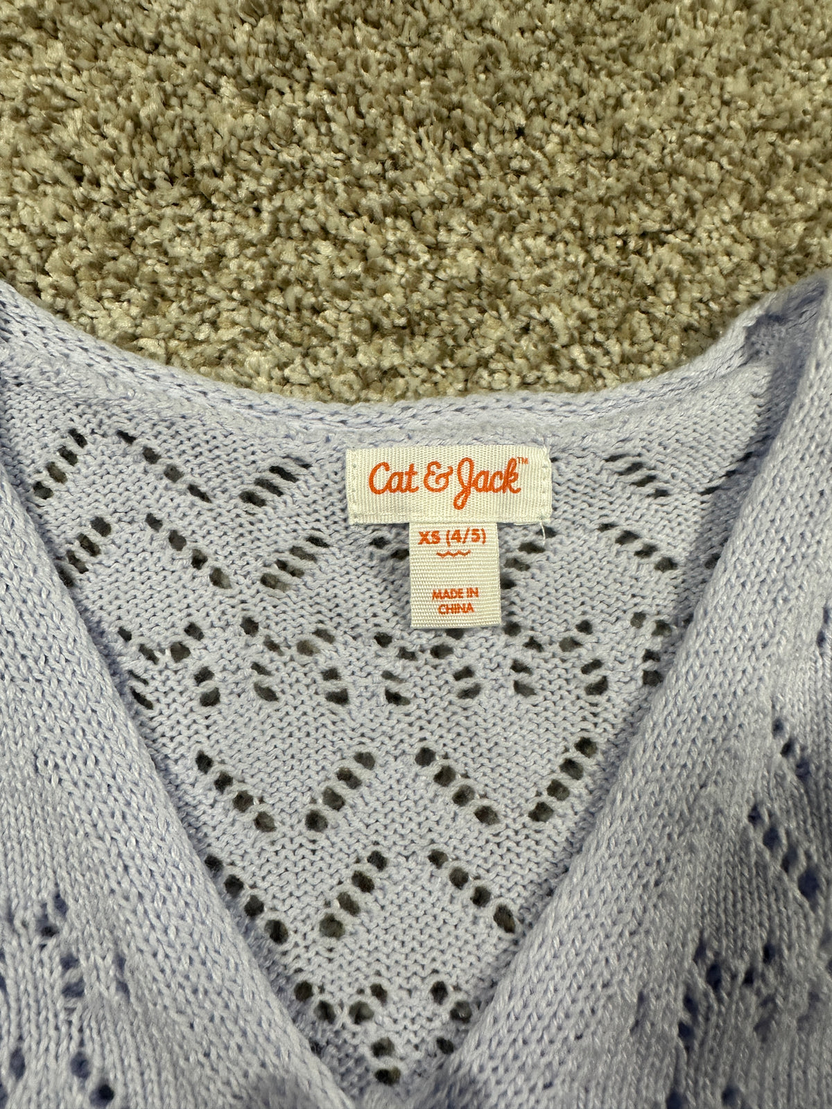 Cat & Jack Girls Pale Lavender Pointelle Tie Front Cardigan Size XS 4 5 — photo 3