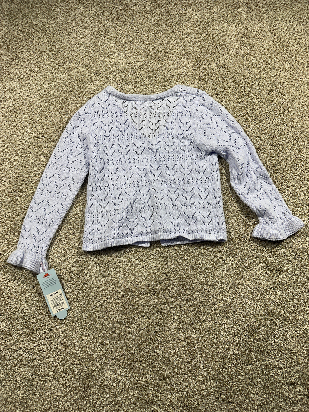 Cat & Jack Girls Pale Lavender Pointelle Tie Front Cardigan Size XS 4 5 — photo 4