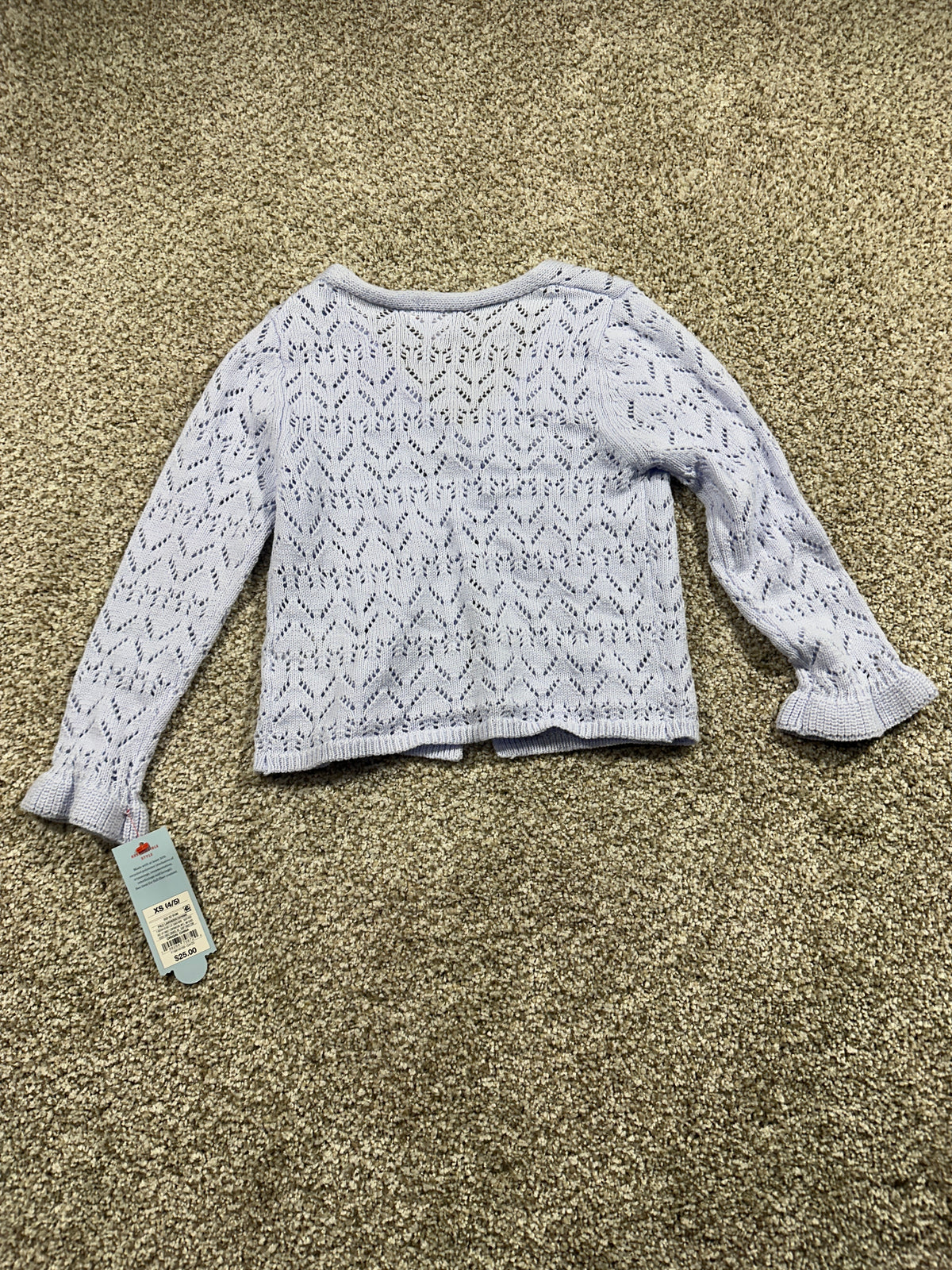 Cat & Jack Girls Pale Lavender Pointelle Tie Front Cardigan Size XS 4 5 — photo 4