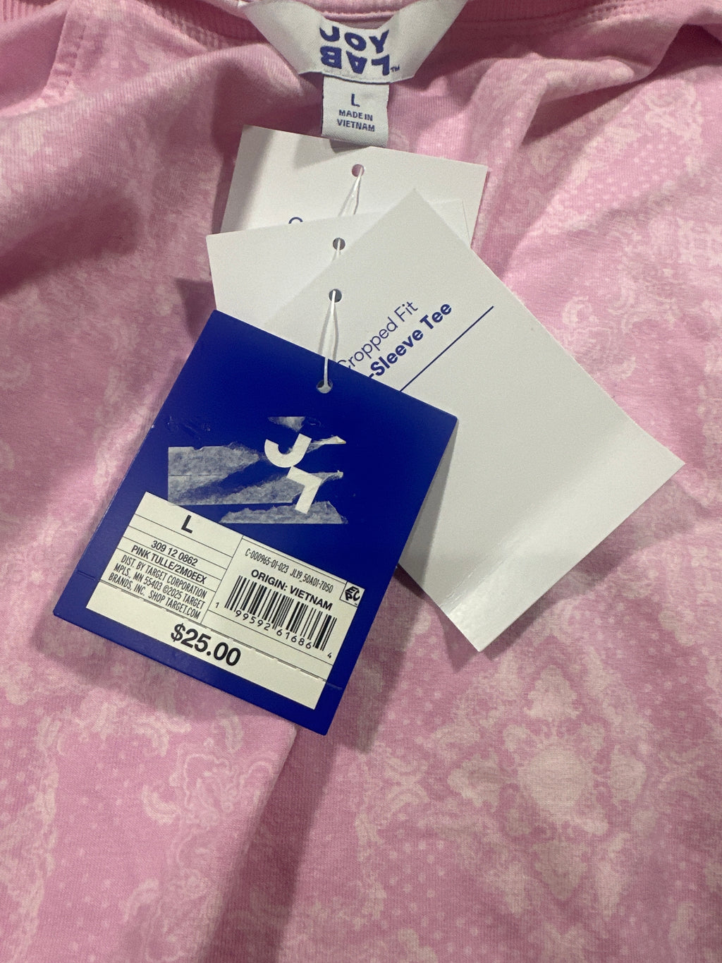 JoyLab Women's Cropped Fit Sleeve Tee Pink Tulle Size L - photo 5
