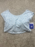 JoyLab Women's Seamless Cropped Short Sleeve Support Top in Blue Floral