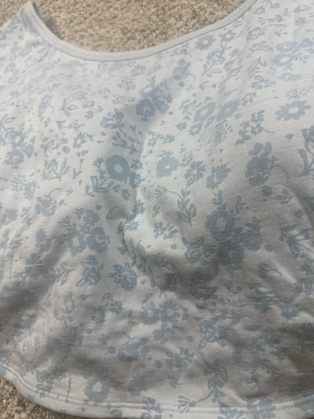 JoyLab Women's Seamless Cropped Short Sleeve Support Top in Blue Floral