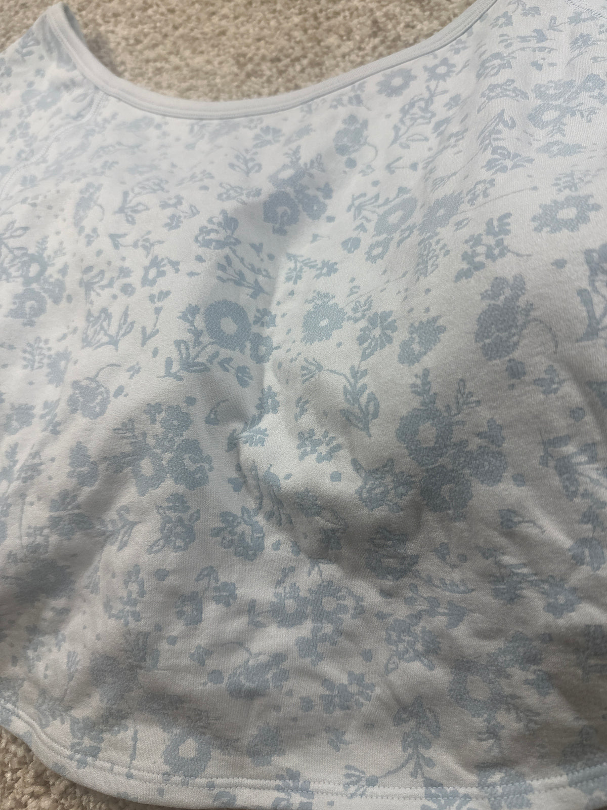 JoyLab Women's Seamless Cropped Short Sleeve Support Top in Blue Floral
