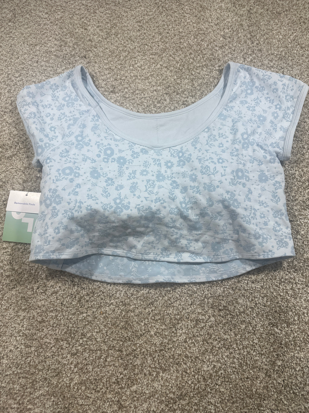 JoyLab Women's Seamless Cropped Short Sleeve Support Top in Blue Floral
