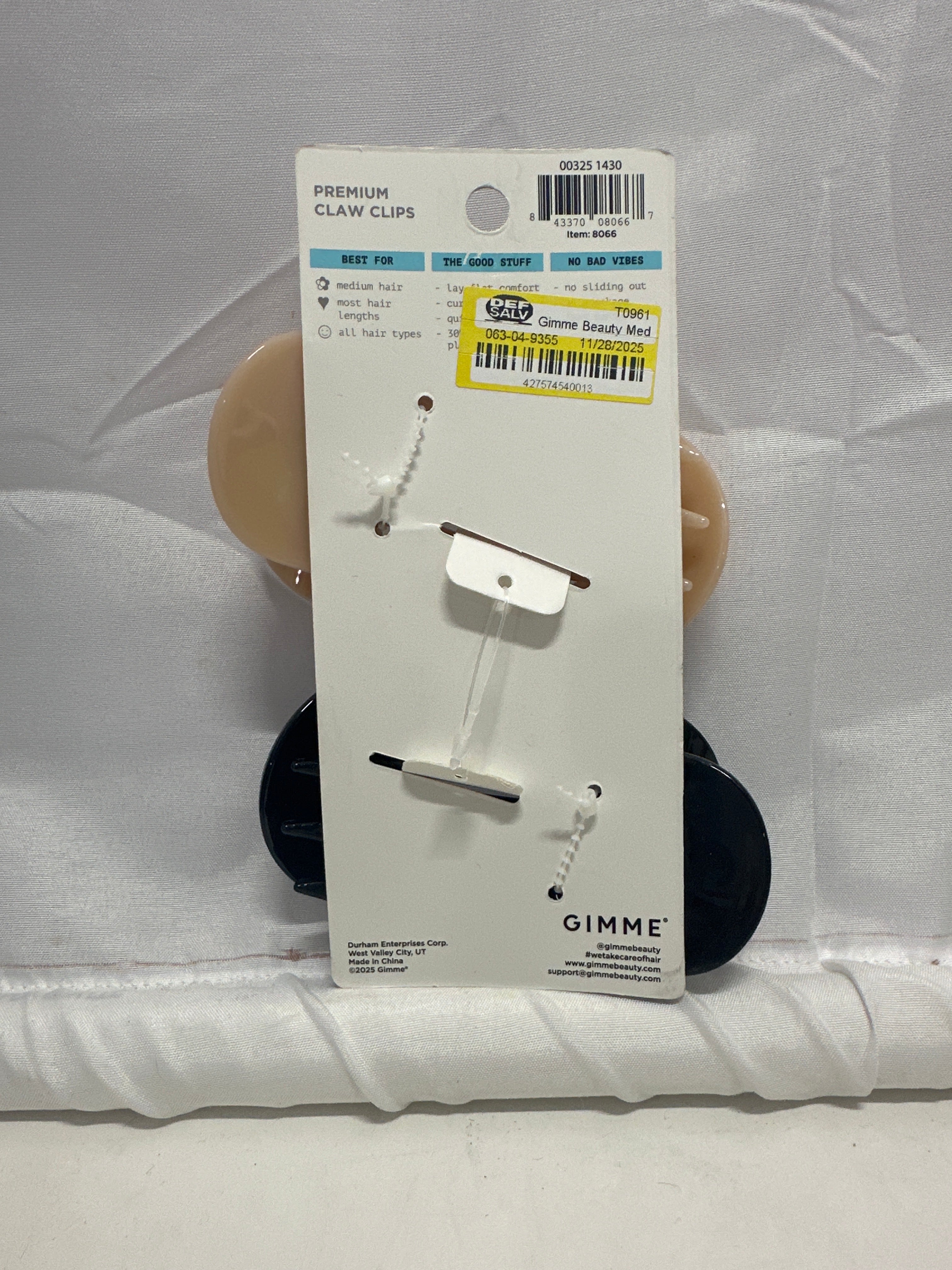 Gimme Medium Premium Claw Clips 2 Pack Curved Comfort Fit Hair Clips Neutral