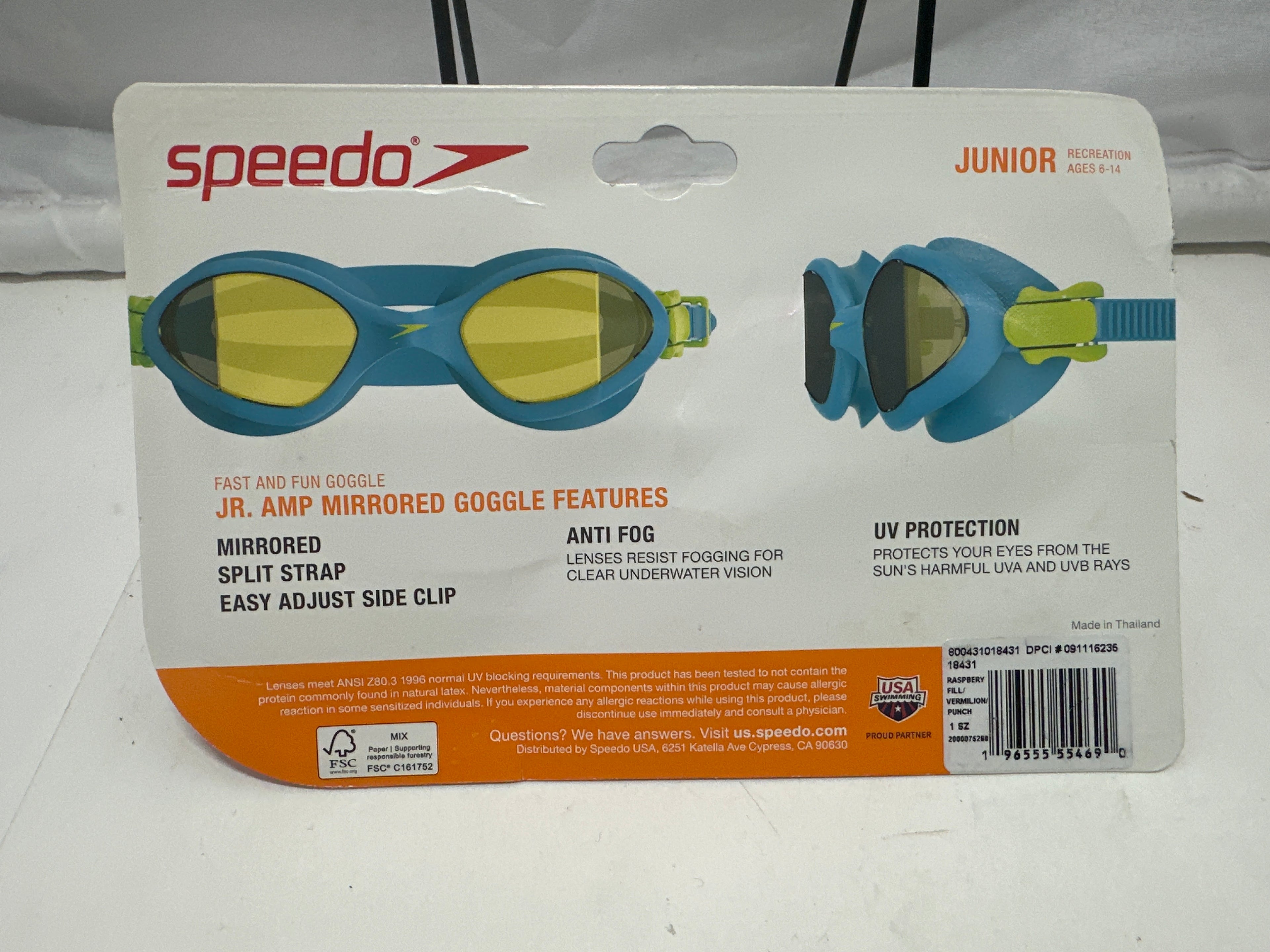 Speedo Jr. Amp Mirrored Swim Goggles Red with Mirrored Lens