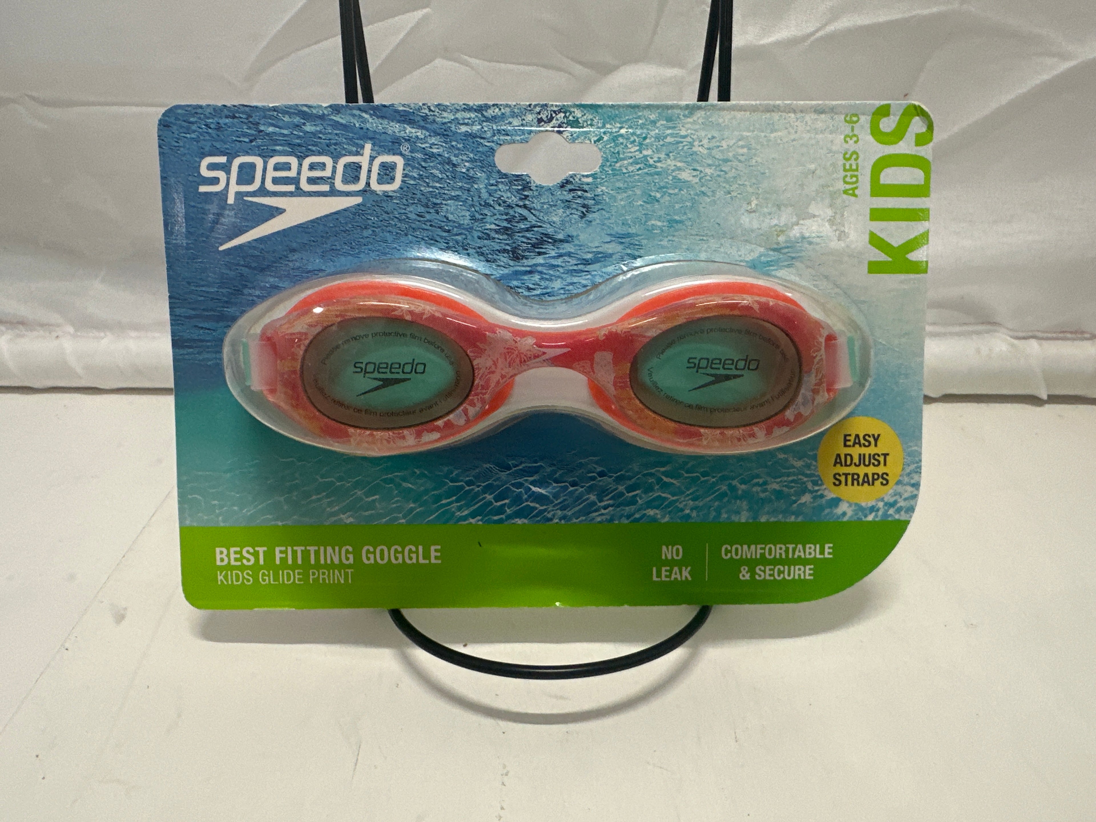 Speedo Kids Glide Print Swim Goggles – Red/Orange with Pattern
