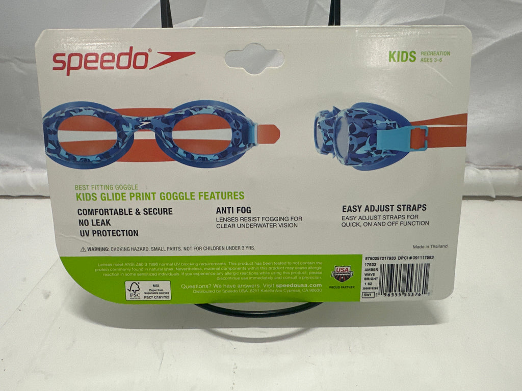 Speedo Kids Glide Print Swim Goggles – Red/Orange with Pattern