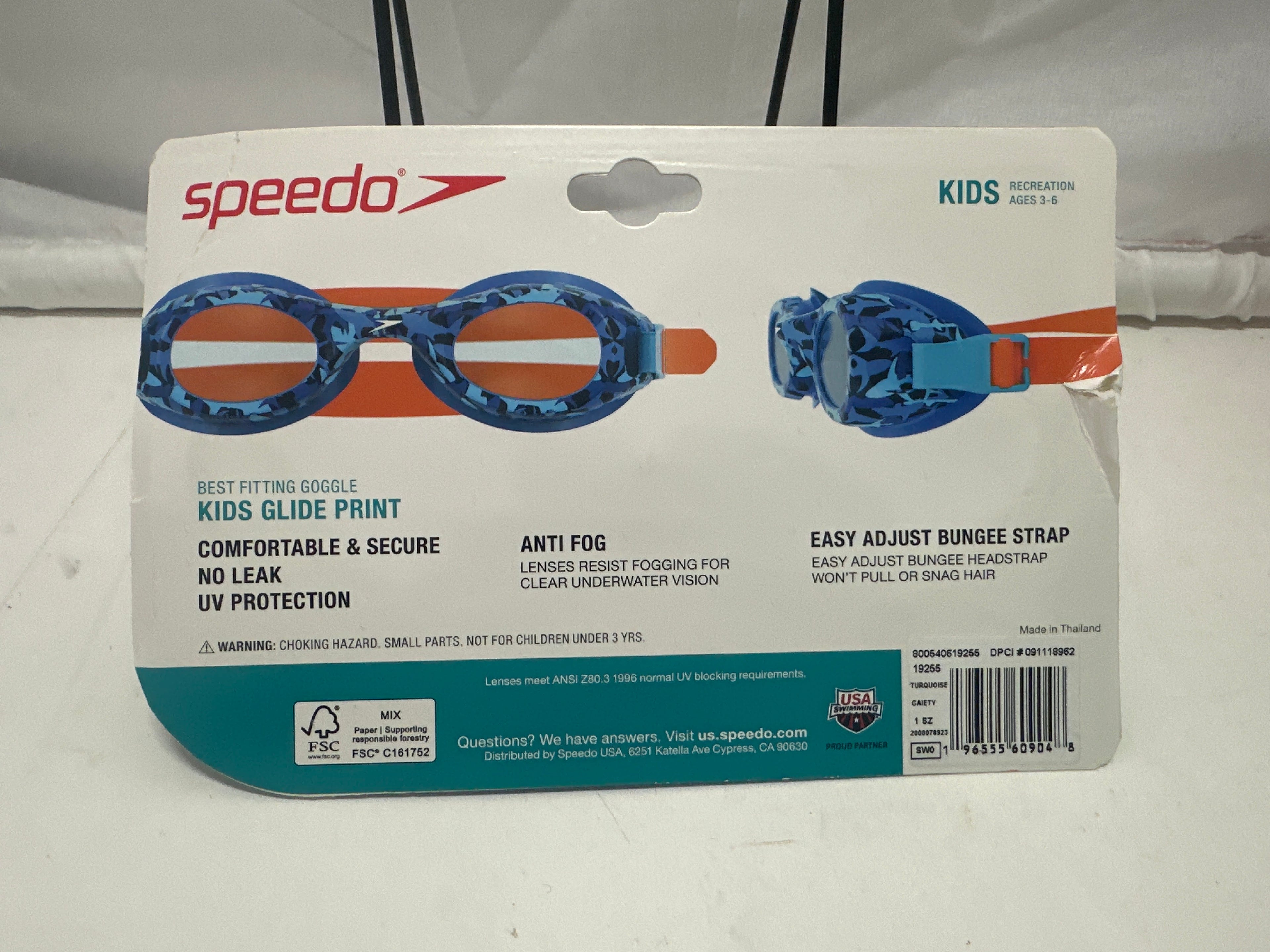 Speedo Kids Glide Print Swim Goggles – Blue Print Frame with Light Blue Strap
