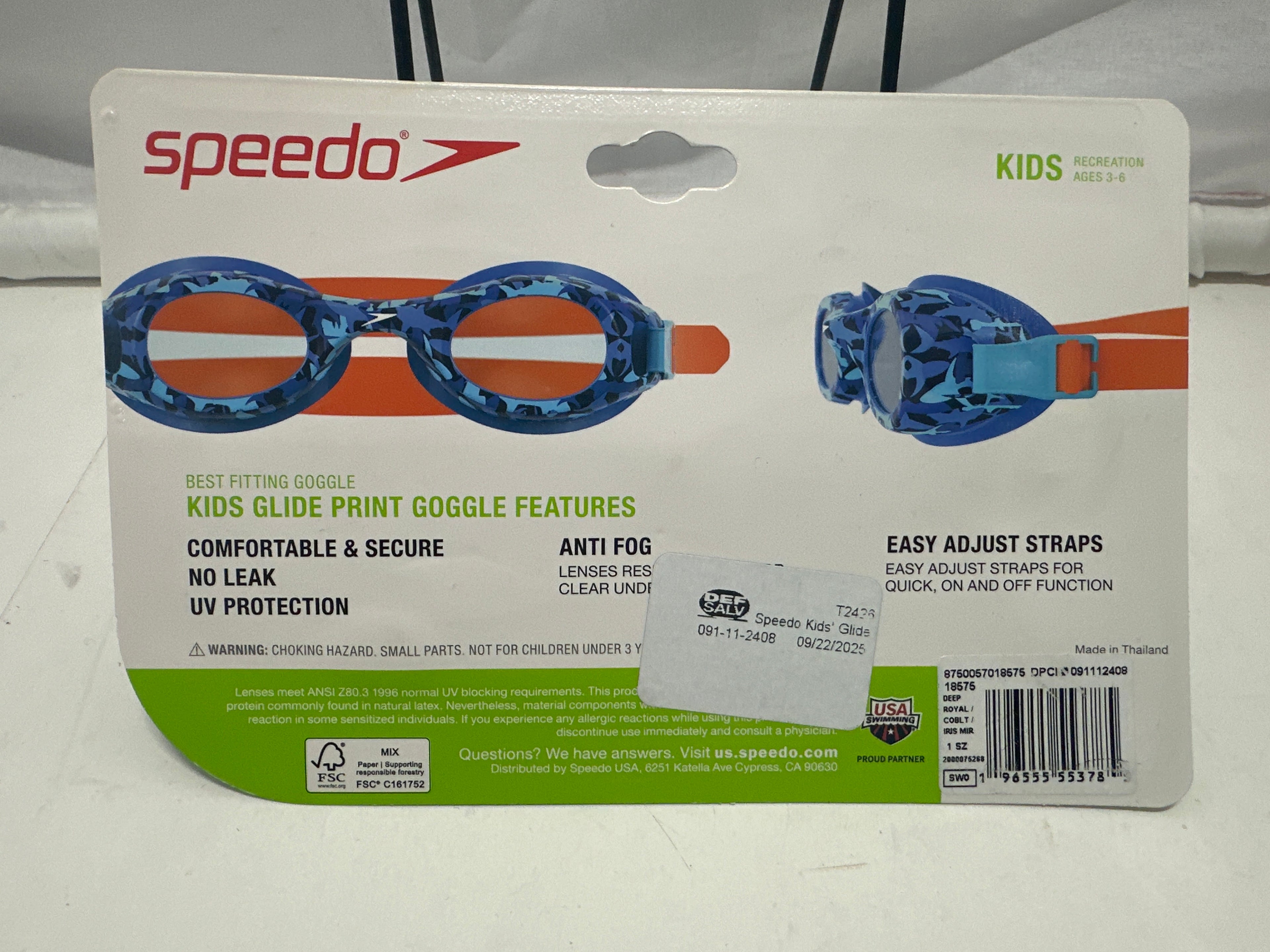 Speedo Kids Glide Print Swim Goggles Navy Blue Pattern Frame