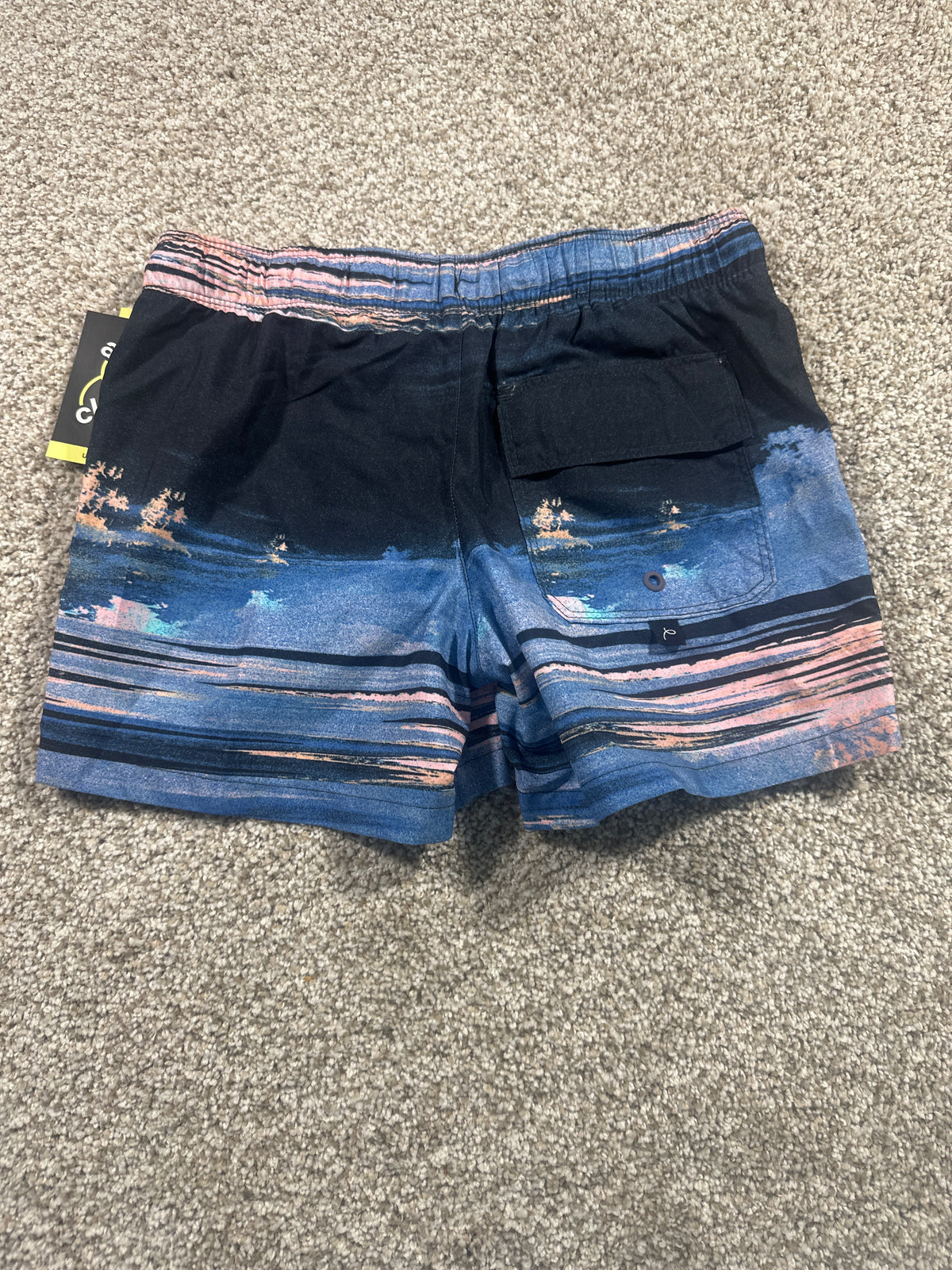 Art Class boys swim trunks size M 8 Husky navy blue pink sunset stripe