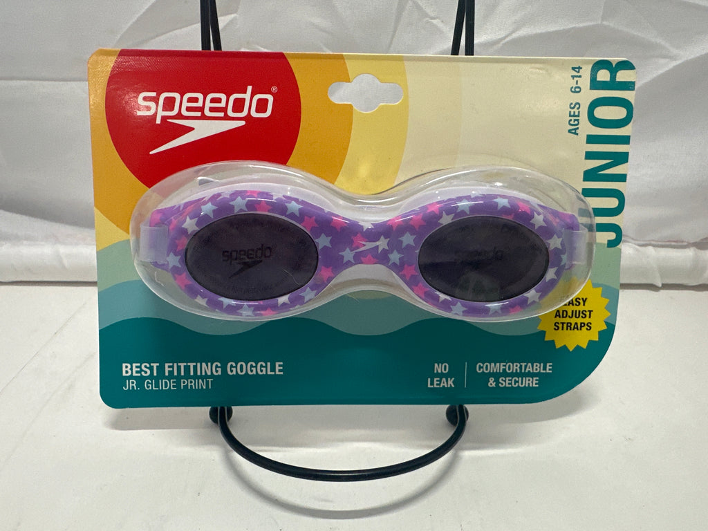Speedo Jr. Glide Print Swim Goggles Purple Star Pattern with Tinted Lenses