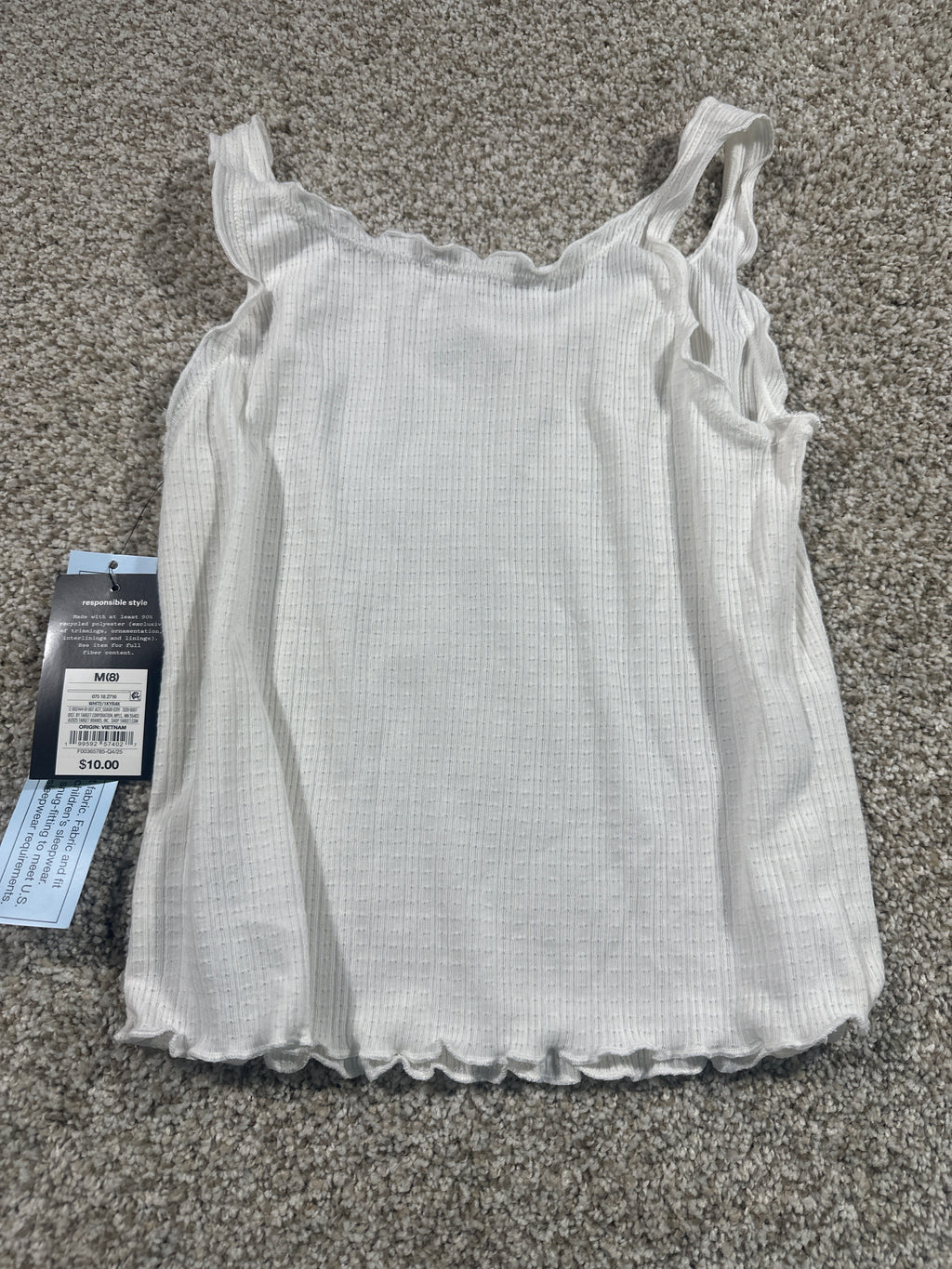 Art Class girls white knit cami pajama top, size M 8