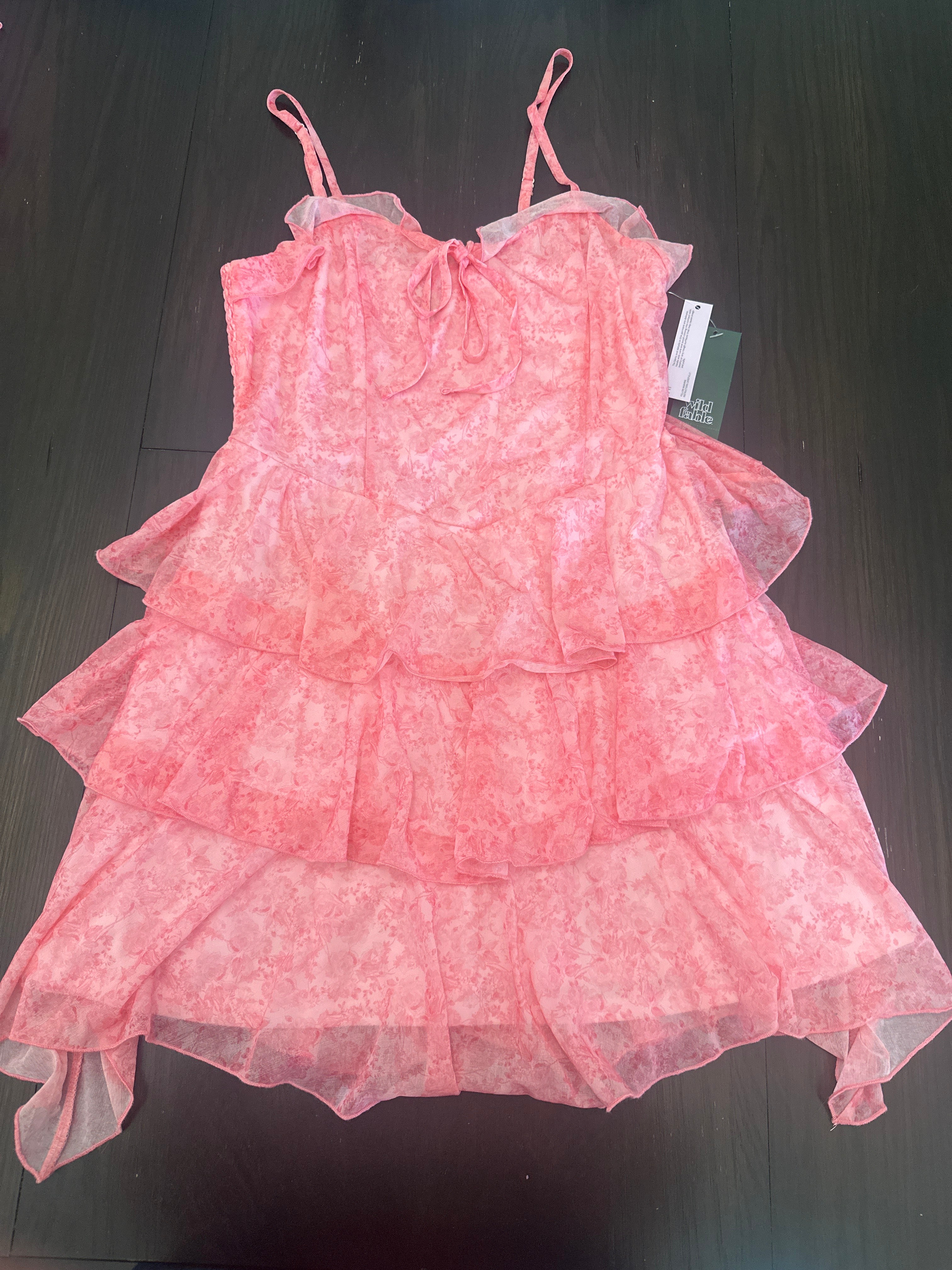 Wild Fable Women’s Floral Ruffle Tiered Mini Dress Pink