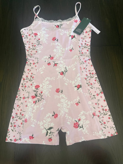 Wild Fable Women's ButterBliss Lace Trim Romper Light Pink Floral