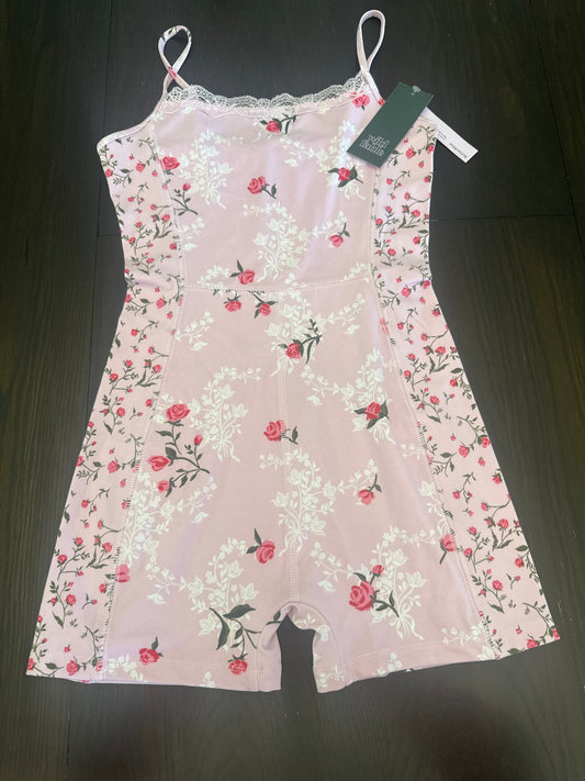 Wild Fable Women's ButterBliss Lace Trim Romper Light Pink Floral