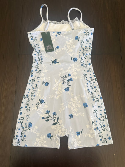 Wild Fable Women Floral Lace Trim Cami Romper Light Blue Roses