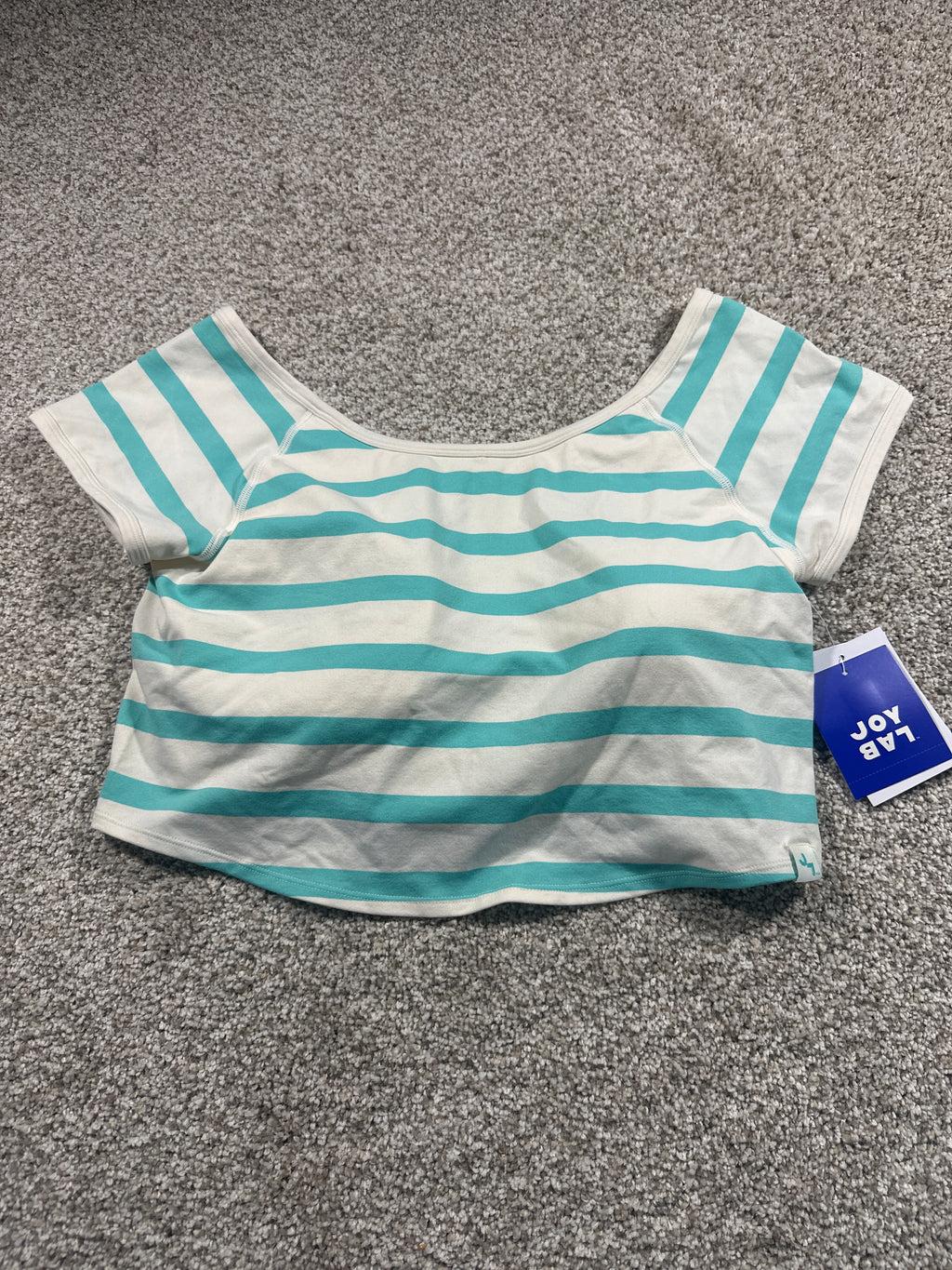 JoyLab women's turquoise and white striped seamless crop top front view