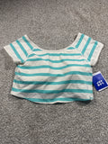 JoyLab women's turquoise and white striped seamless crop top front view