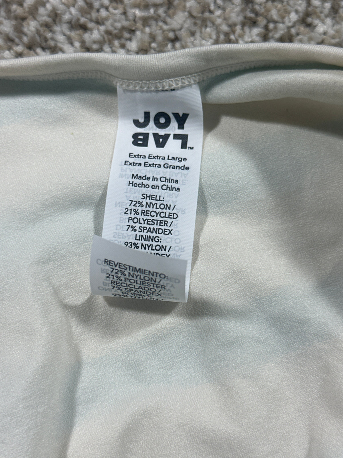 JoyLab top size XXL and fabric content label