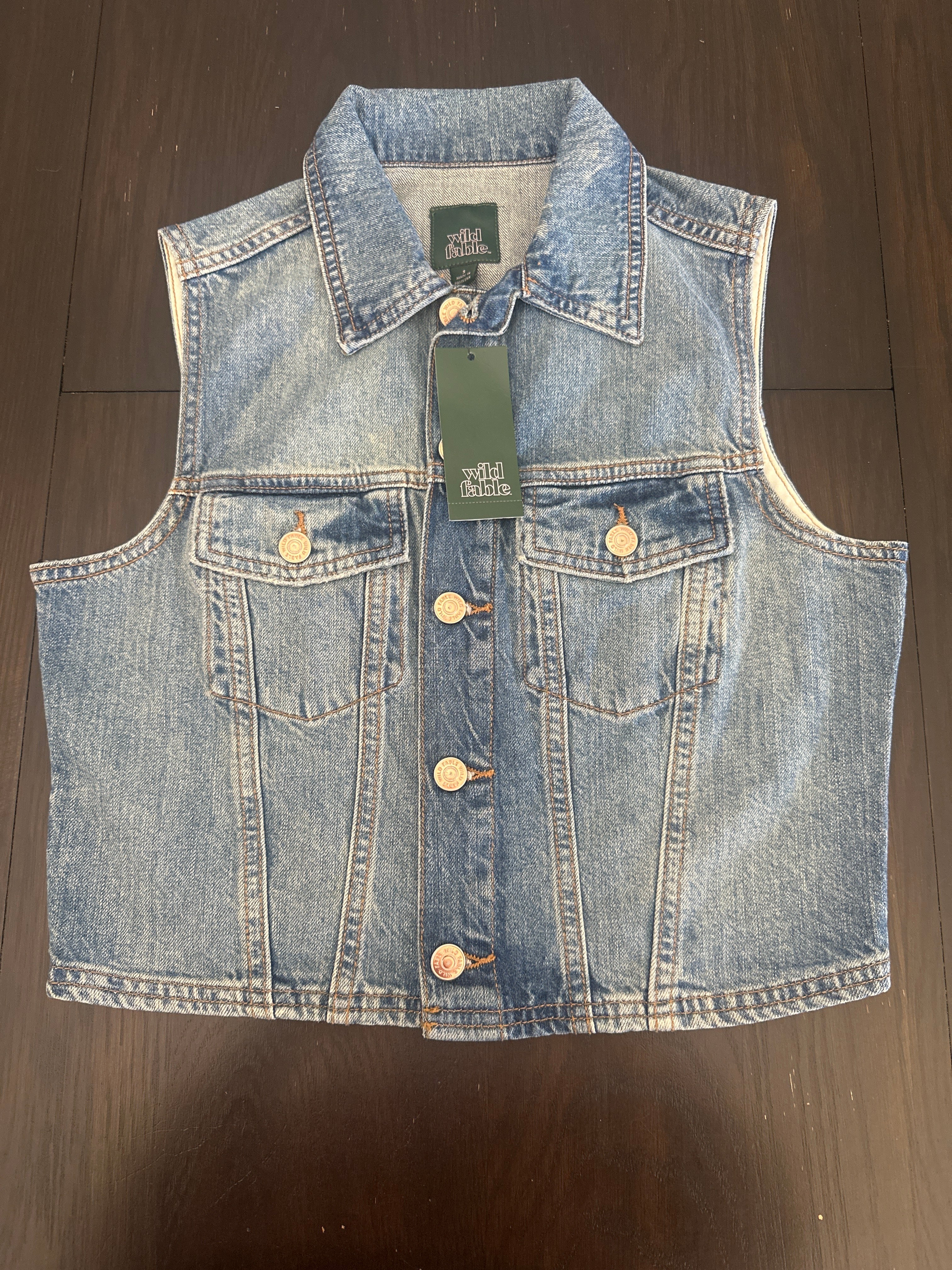 Wild Fable Sleeveless Denim Vest – Classic Button Front Jean Vest
