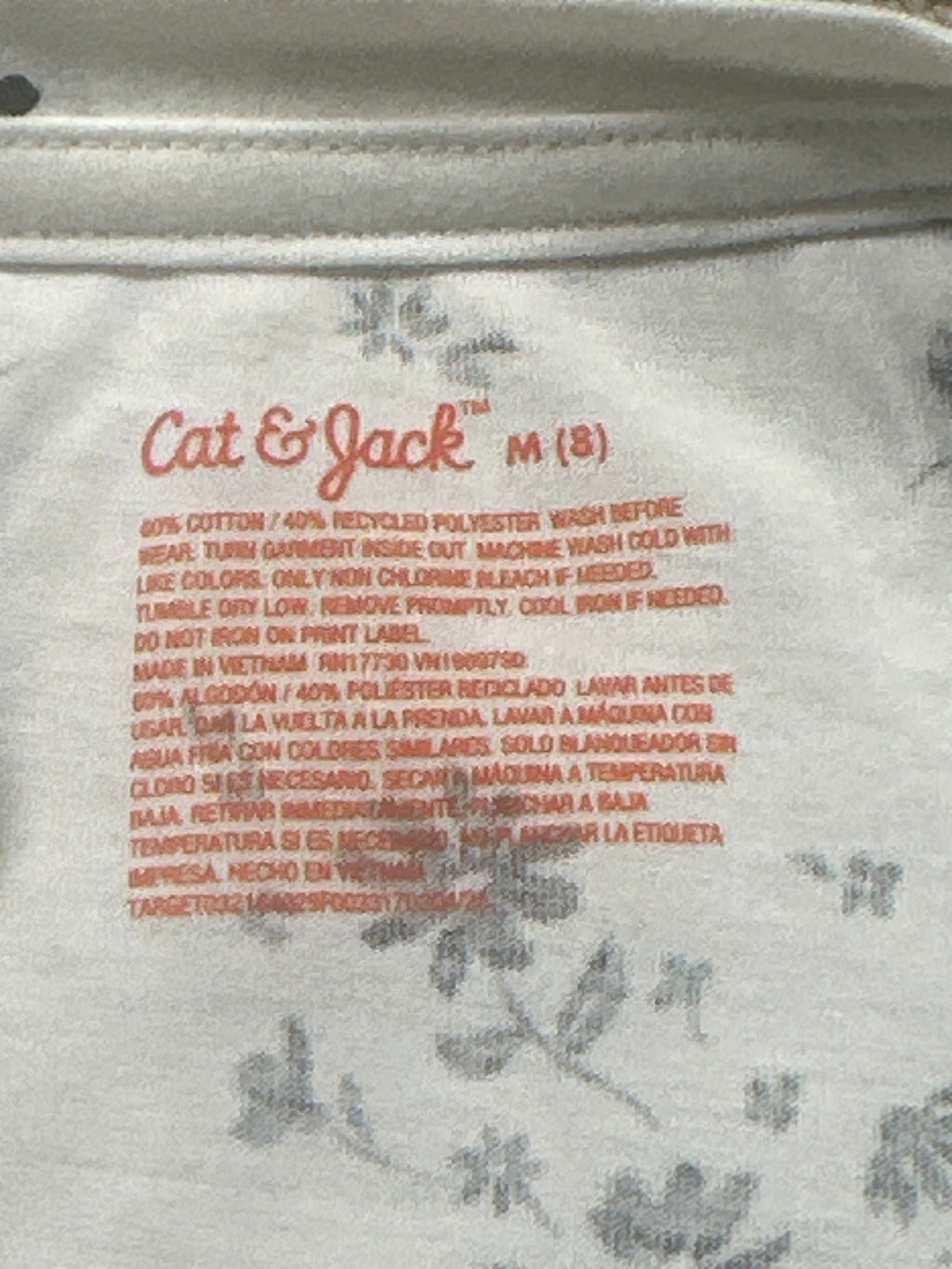 Cat & Jack girls white floral classic short-sleeve T-shirt, size M 8