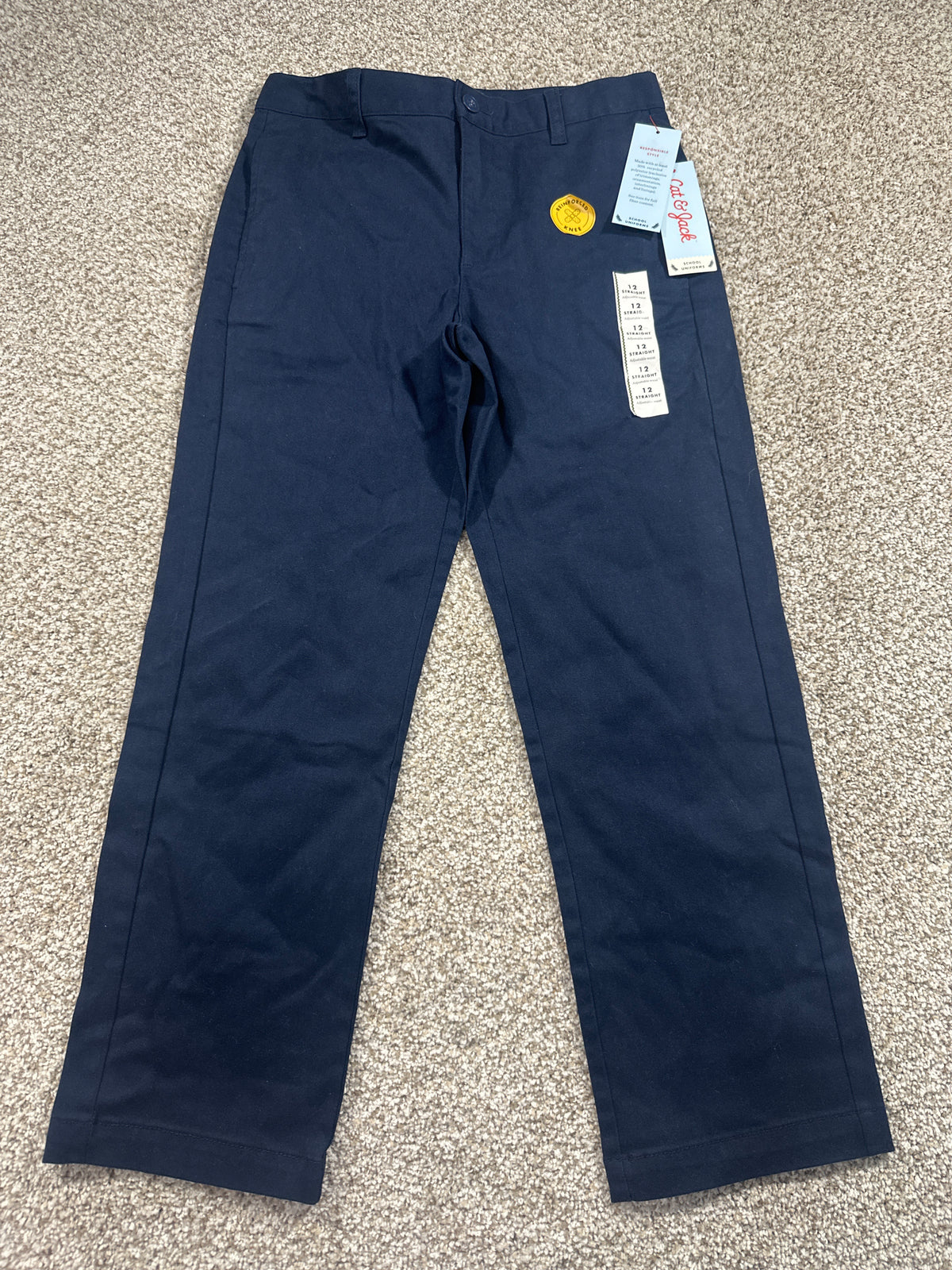 Cat & Jack kids navy straight school uniform pants, size 12