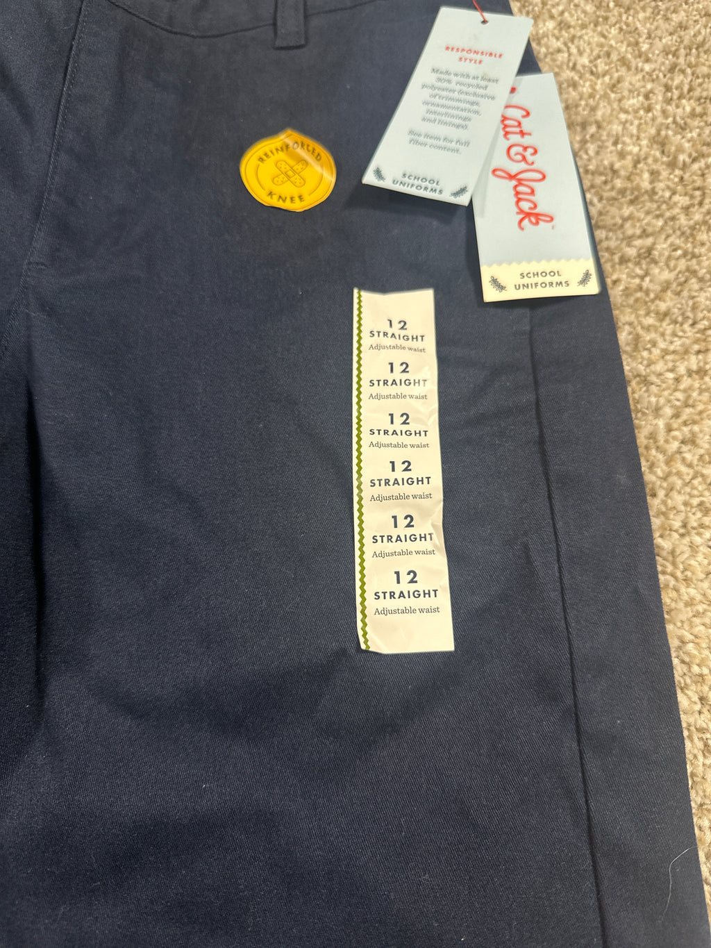 Cat & Jack kids navy straight school uniform pants, size 12