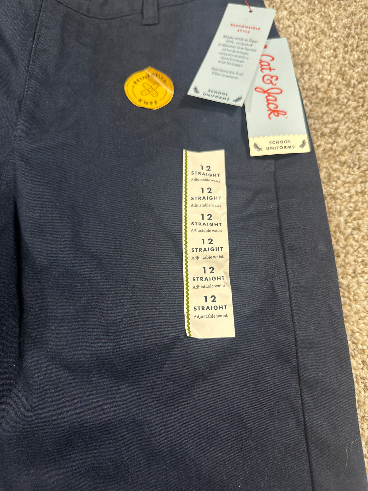 Cat & Jack kids navy straight school uniform pants, size 12