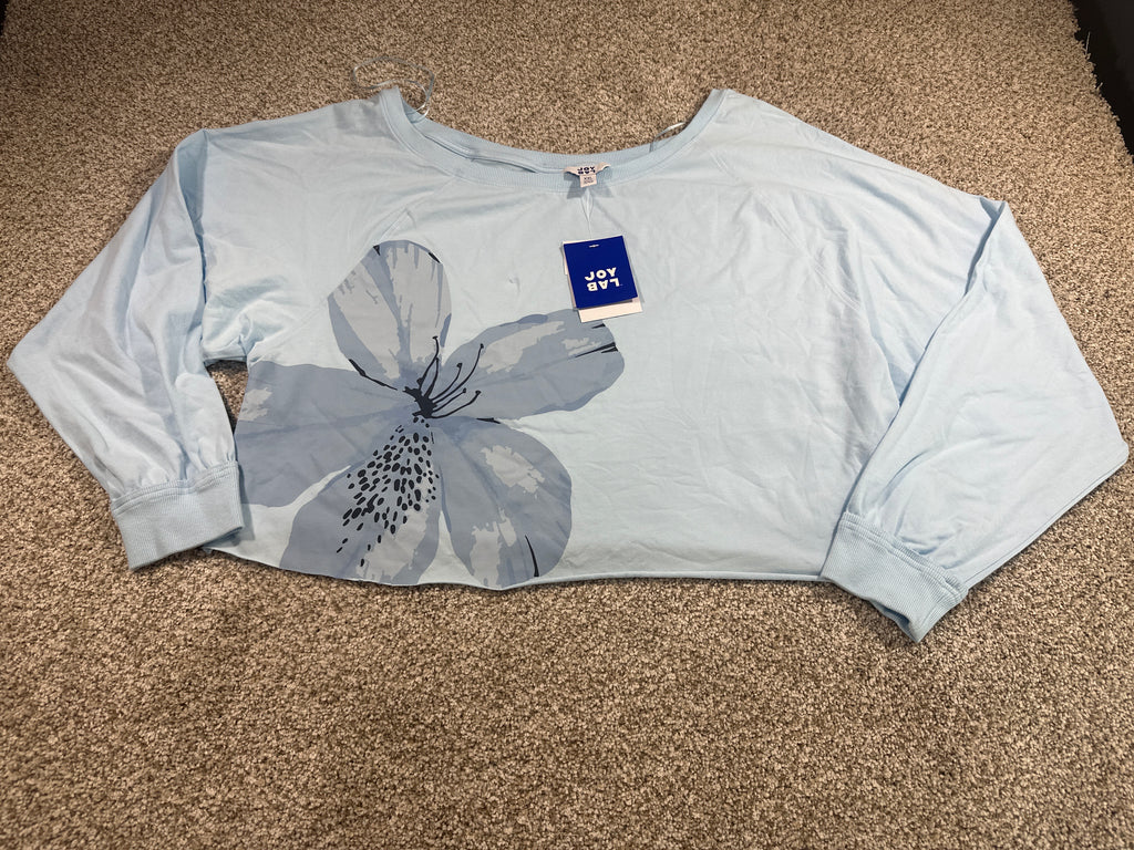 JoyLab women's light blue off-the-shoulder cropped long sleeve top front view