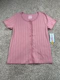 Cat & Jack girls mauve pink pointelle lace-trim button-front top, size XL 14