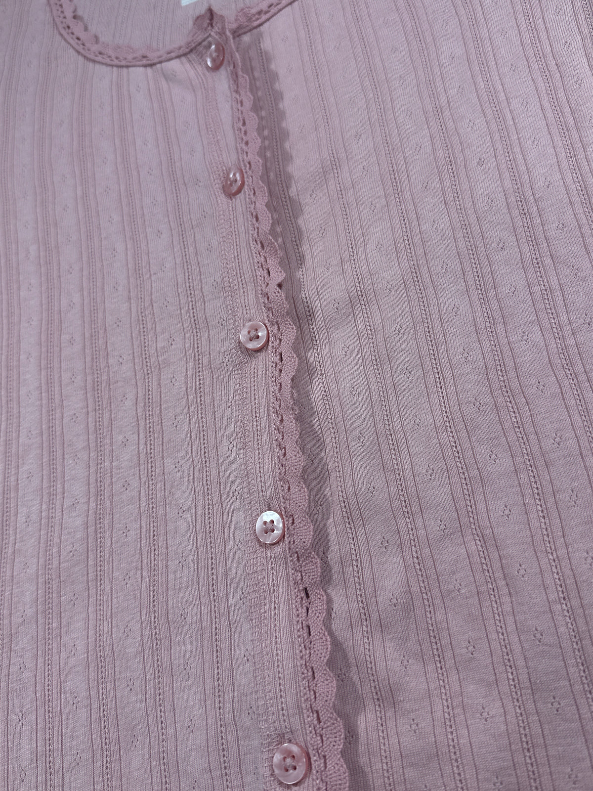 Cat & Jack girls mauve pink pointelle lace-trim button-front top, size XL 14