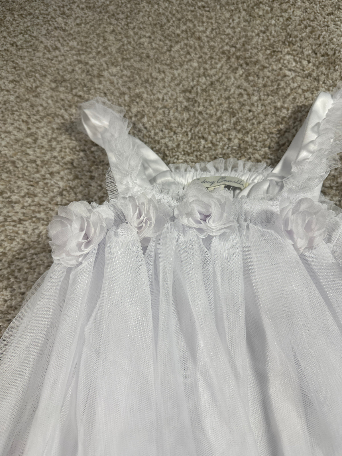 Audrey Camille Toddler Girls White Tulle Dress Size 2T floral detail