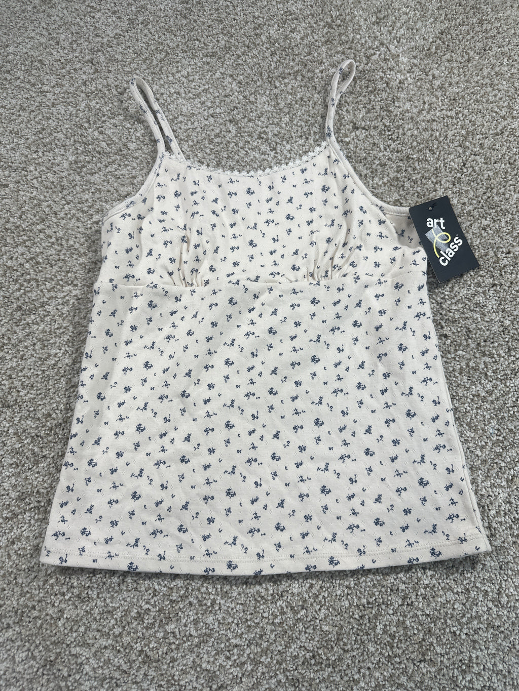 Art Class girls off-white floral pointelle tank top photo 1