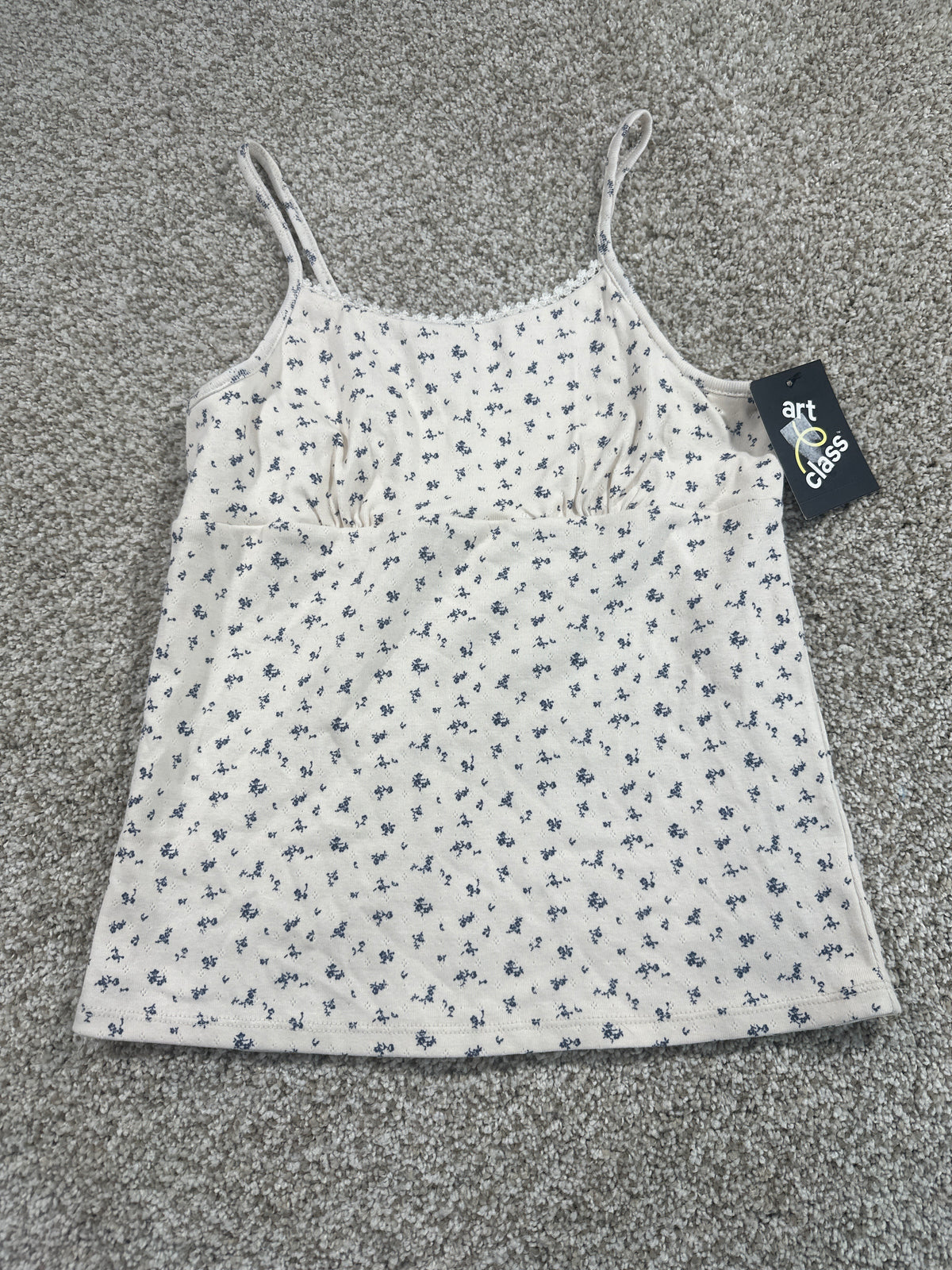 Art Class girls off-white floral pointelle tank top photo 1