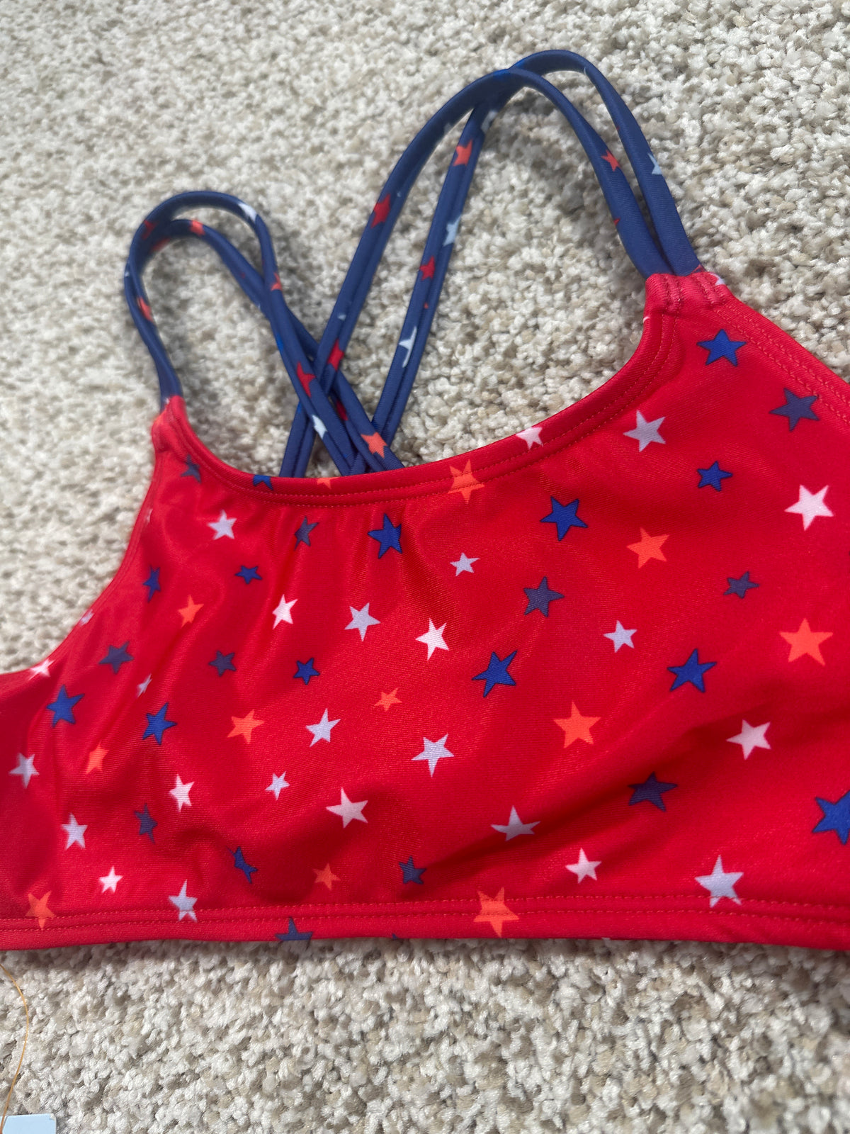 Cat & Jack girls red star-print strappy swim top, size S 6/7