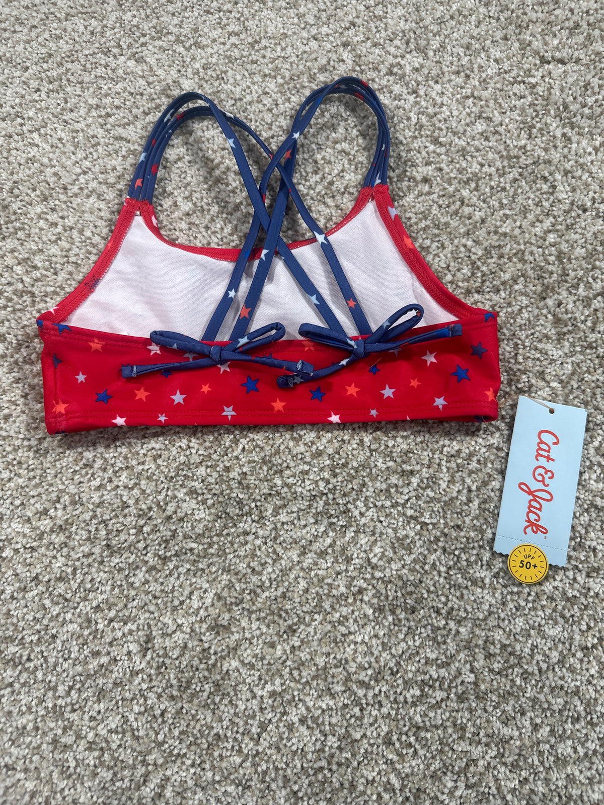 Cat & Jack girls red star-print strappy swim top, size S 6/7