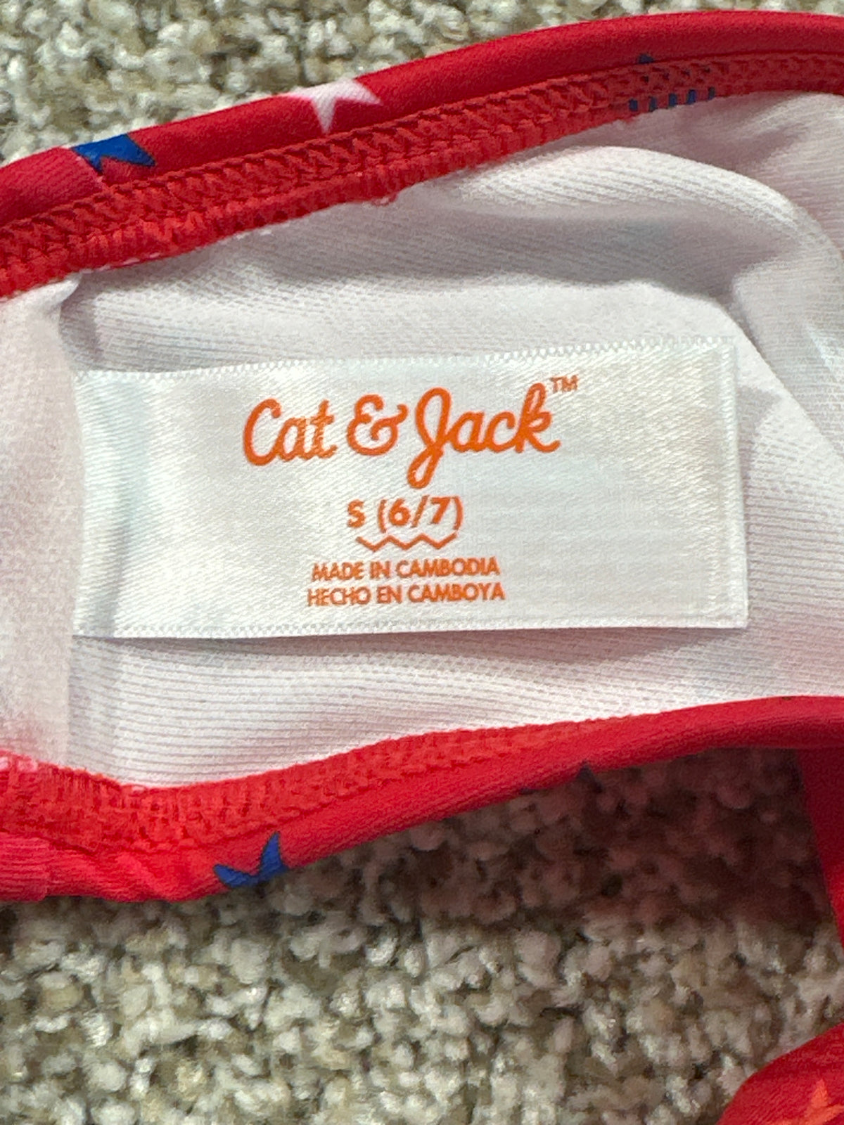 Cat & Jack girls red star-print strappy swim top, size S 6/7