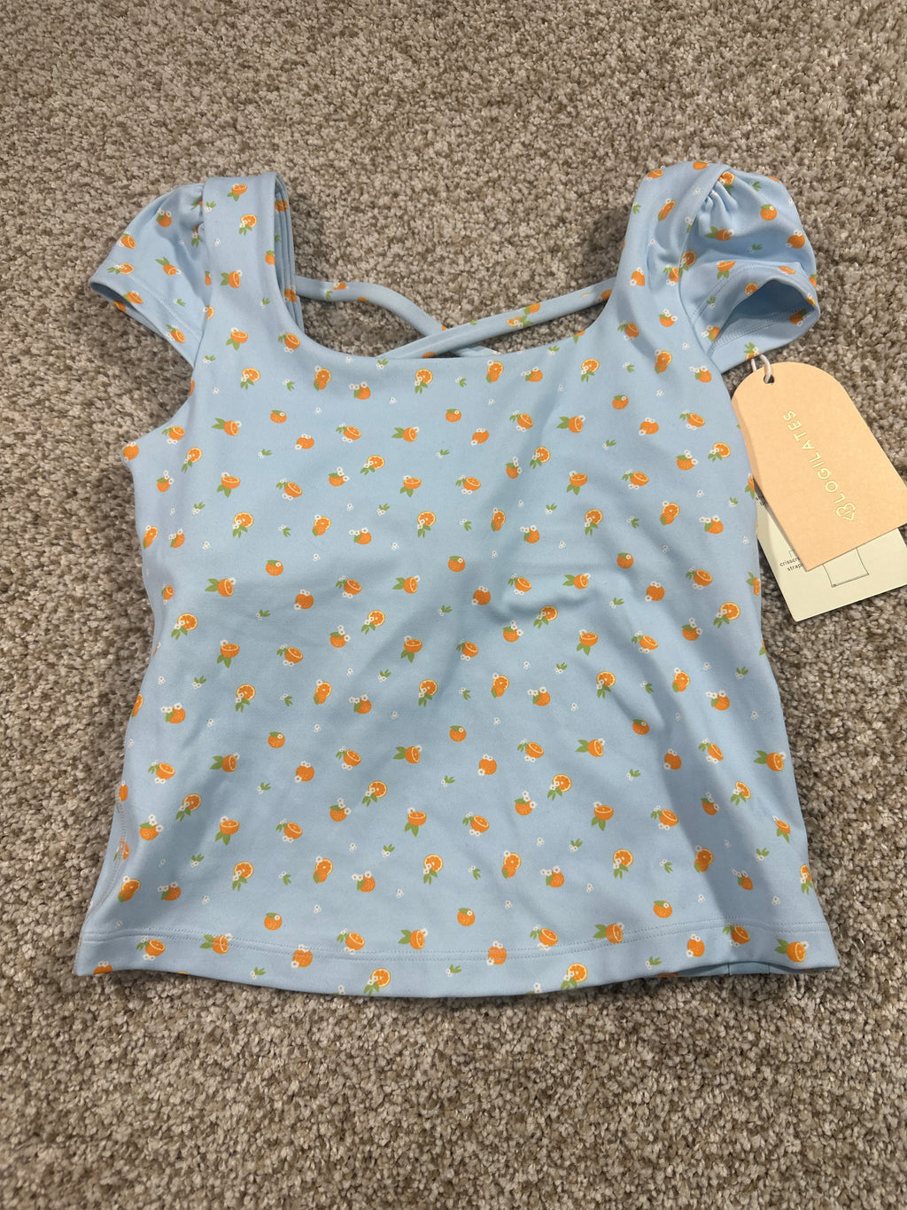 Blogilates Girls Blue Citrus Princess Cap Sleeve Tee Size M 8