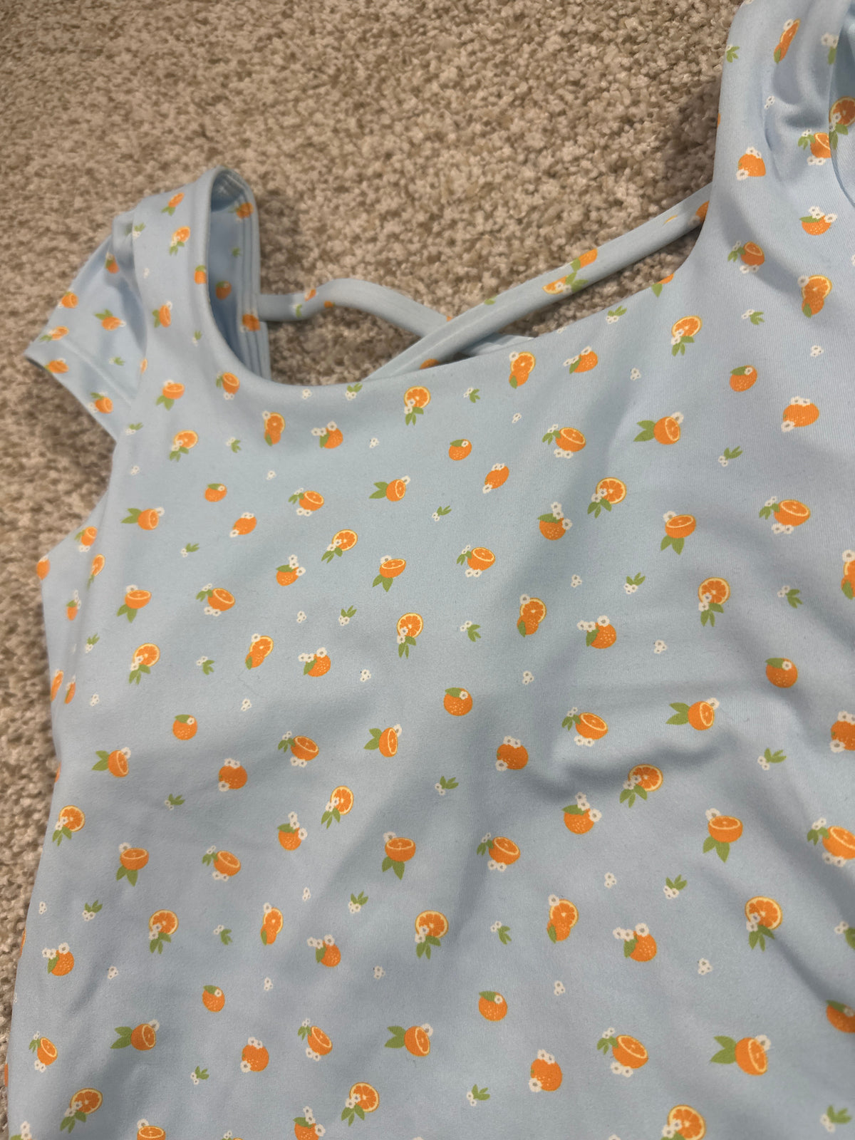 Blogilates Girls Blue Citrus Princess Cap Sleeve Tee Size M 8 front detail
